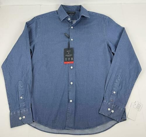 Translation missing: en.Tommy Hilfiger Men's Flex Reg Fit Washed Untucked Dress Shirt Blue-17-17.5 32/33