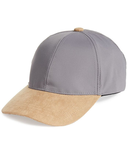 Translation missing: en.A baseball cap with a gray fabric crown and a tan suede-like curved brim, shown on a plain white background