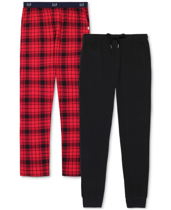 Translation missing: en.Gap Mens 2Pk. Waffle-Knit Jogger-Leg Pajama Pants True Black &amp; Red Plaid-Medium