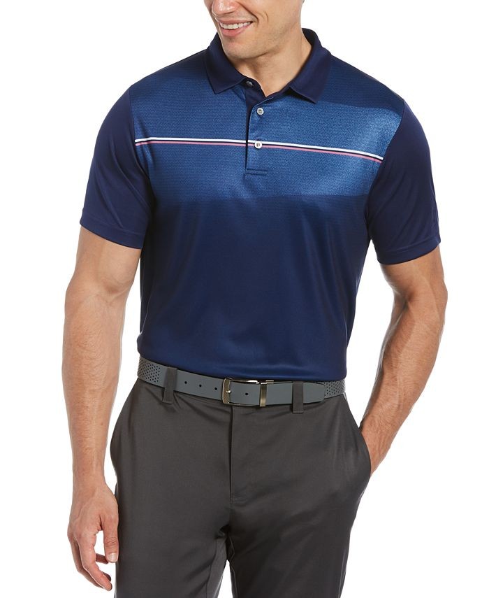 Translation missing: en.PGA Tour Men's Chest Stripe Polo Shirt in Blue Print-Small