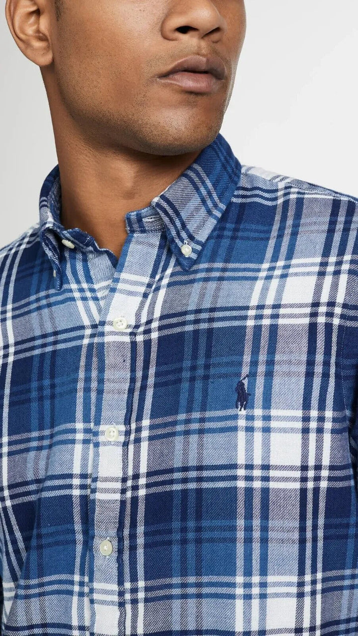 Translation missing: en.Polo Ralph Lauren Mens Soft Stretch Plaid Reg Fit Shirt Shetland Blue-Small