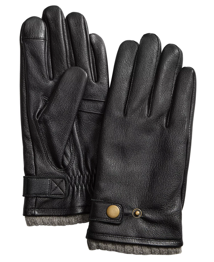 Translation missing: en.Club Room Men's Snap Leather Cashmere Lined Tech Tip Gloves Black-Medium