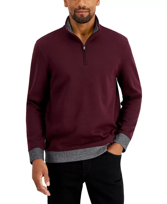 Translation missing: en.Alfani Men's Regular-Fit Solid 1/4-Zip Sweatshirt in Port-Size Small