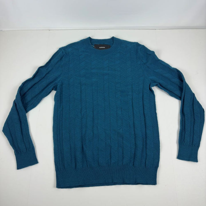 Translation missing: en.Alfani Men's Textured Chevron Long-Sleeve Crewneck Sweater, Blue Gem-Large