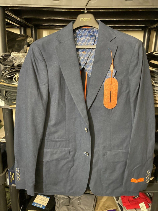 Translation missing: en.Tallia Men's Linen/Cotton Solid Slim Fit Blazer in Indigo-Size Small 32-34R