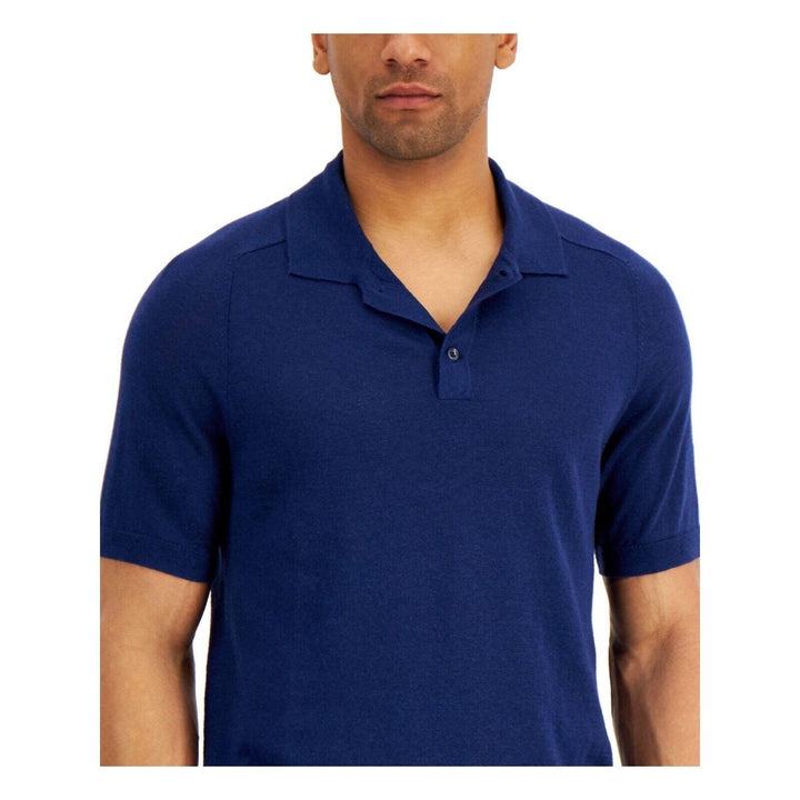 Translation missing: en.Tasso Elba Men's Sweater-Knit Linen Blend Short Sleeve Polo Shirt Navy-Small