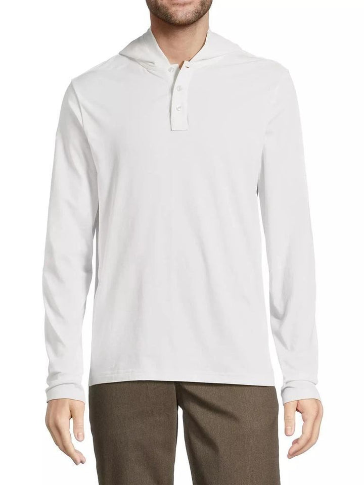 Translation missing: en.Michael Kors Mens Pima Cotton Blend Textured Henley Classic Fit Hoodie White-2XL