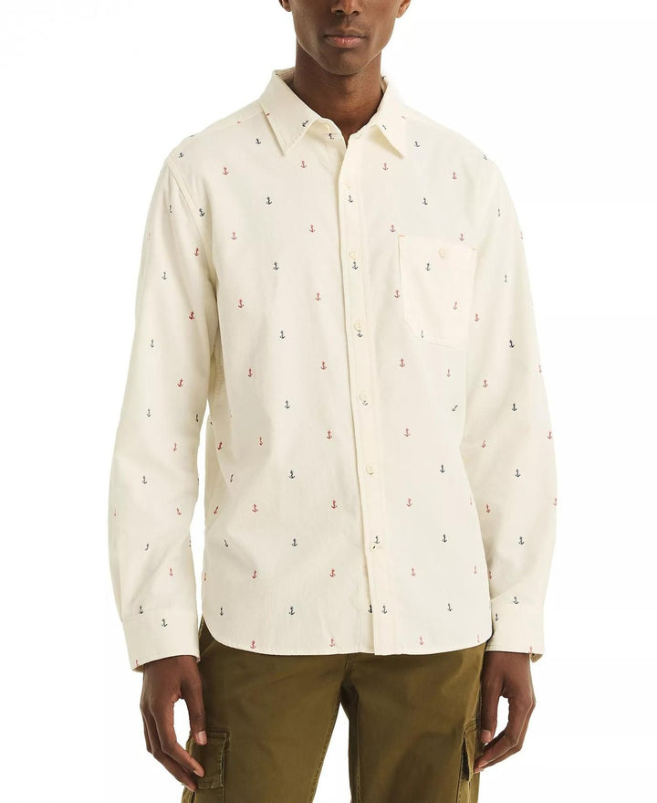 Translation missing: en.Nautica Men's Classic Fit Long Sleeve Corduroy Printed Shirt Marshmallow-Small