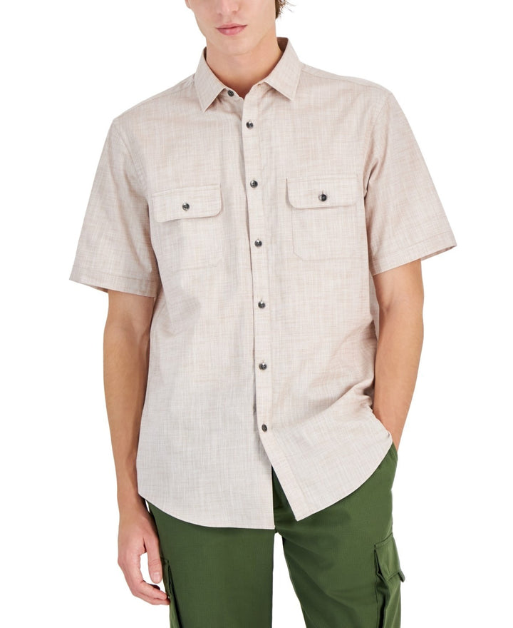 Translation missing: en.Alfani Short Sleeve  Warren Shirt Men's Size Small Foxy Brown Rose Cotton