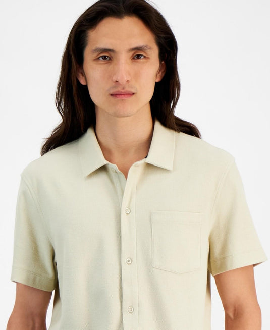 Translation missing: en.Alfani Men's Short-Sleeve Oversized Pique Cotton Knit Shirt Brown Rice-Medium