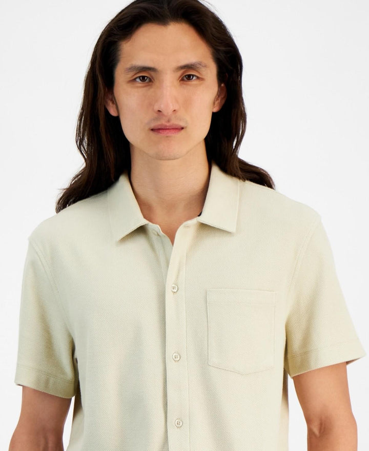Translation missing: en.Alfani Men's Short-Sleeve Oversized Pique Cotton Knit Shirt Brown Rice-Medium