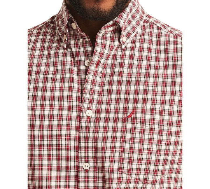 Translation missing: en.Nautica Men's Classic-Fit Wrinkle-Resistant Plaid Button-Up Shirt Naut Red-Small