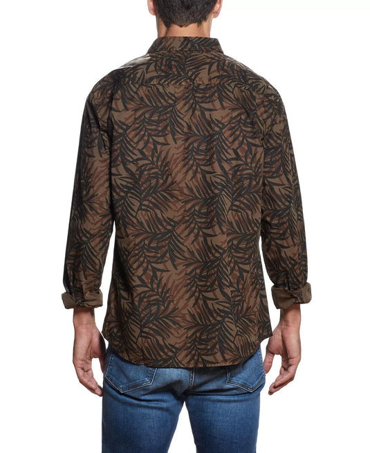 Translation missing: en.Weatherproof Vintage Men's All Cotton Leaf Print Woven Shirt in Raindrum-XL
