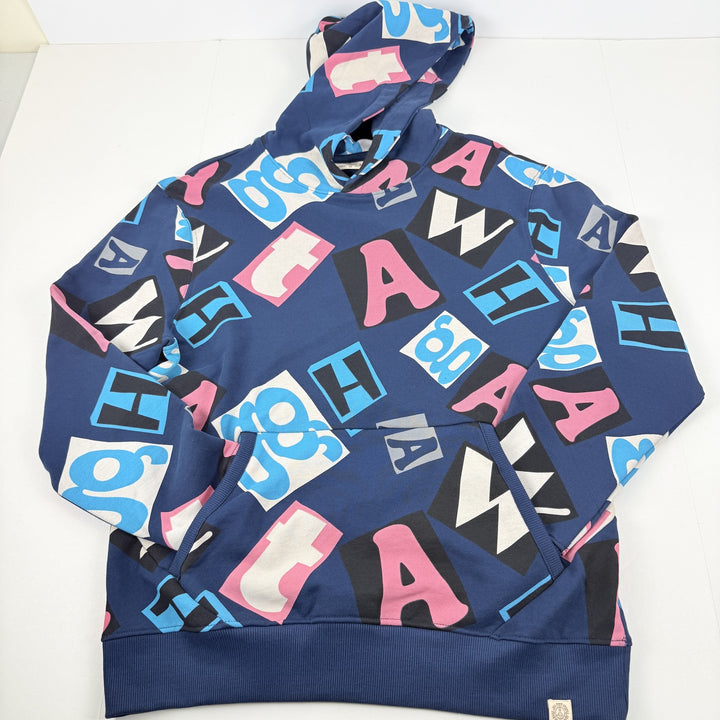 Translation missing: en.AGTAWH Mens Hoodie French Terry Cotton Logo Abstract Print Navy Multi-Small
