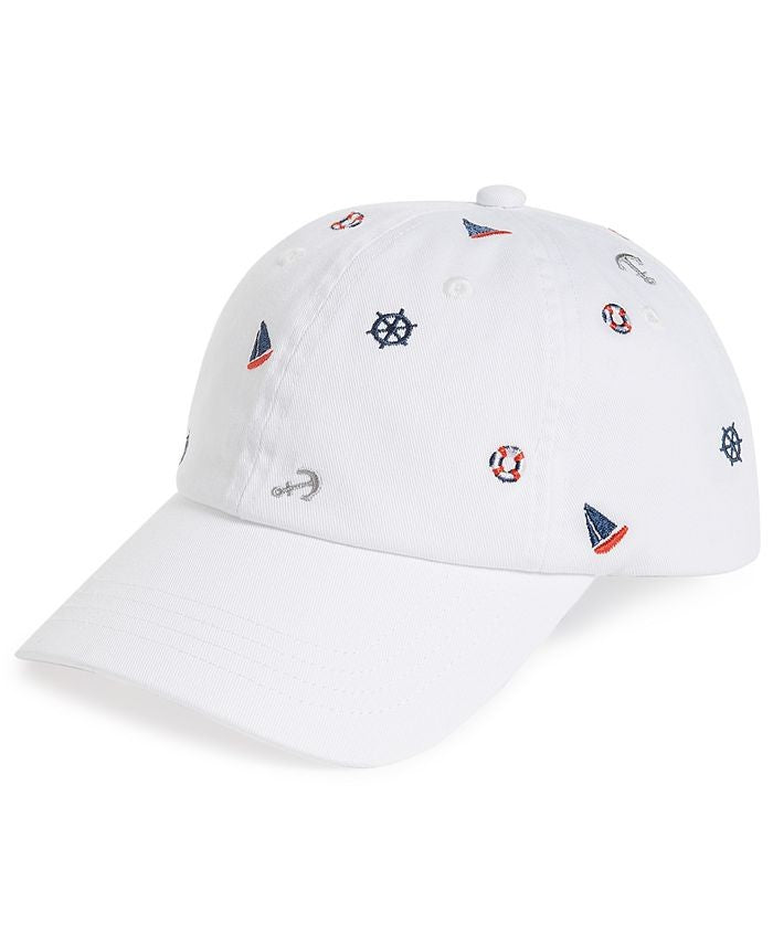 Translation missing: en.Club Room Men's Nautical Embroidered Baseball Hat White-O/S