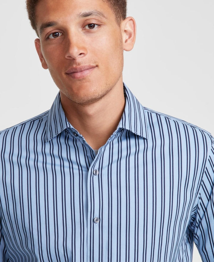 Translation missing: en.Michael Kors Men's Slim-Fit Stretch Halo Stripe Button-Down Shirt Chambray-2XL