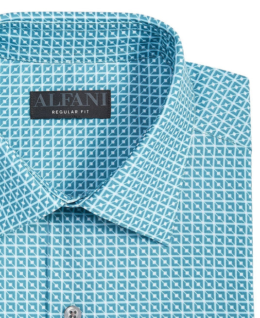 Translation missing: en.Alfani Mens Regular Fit Stain Resistant Geo Print Dress Shirt Teal 15-15.5 32-33