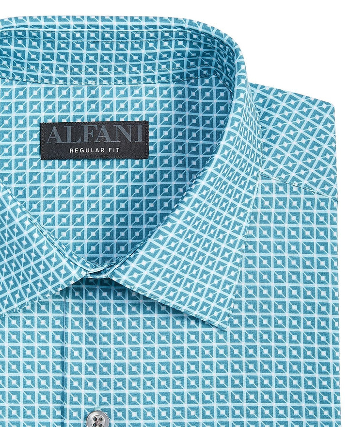 Translation missing: en.Alfani Mens Regular Fit Stain Resistant Geo Print Dress Shirt Teal 15-15.5 32-33