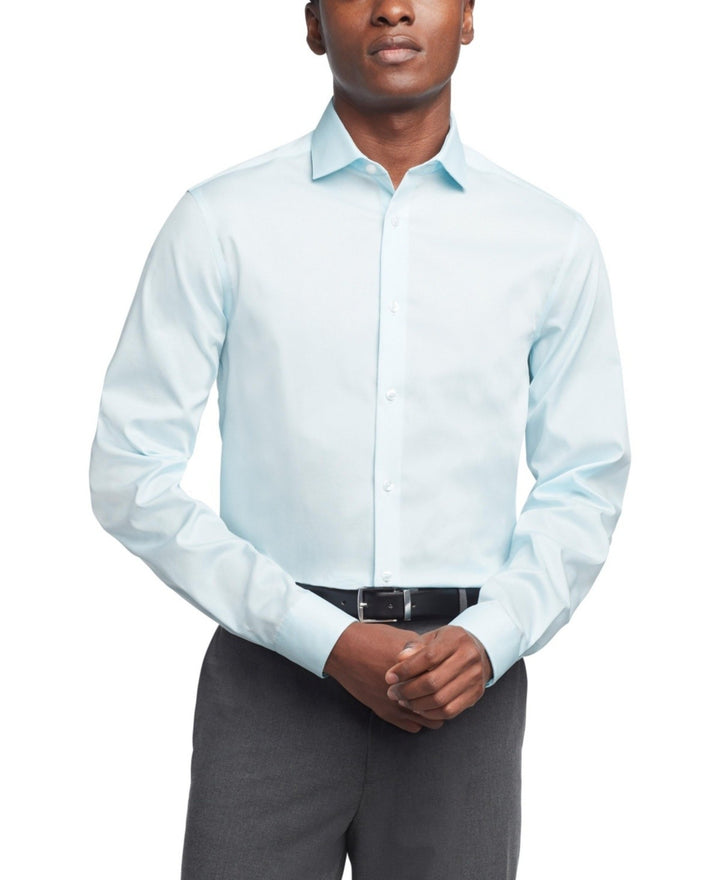 Translation missing: en.Calvin Klein Dress Shirt Mens 17.5 32/33 Mint Julip Steel Plus Slim Fit PinCord