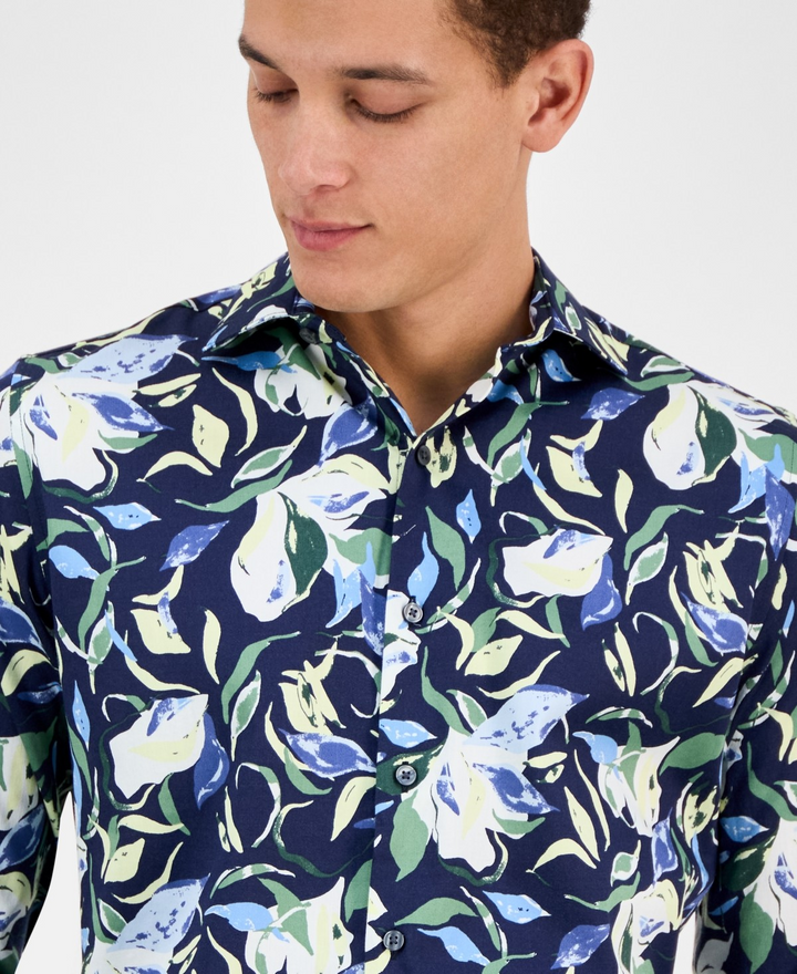Translation missing: en.Bar III Dress Shirt 15-15.5 34/35 Navy Sage Slim Fit Isola Bella Floral Print