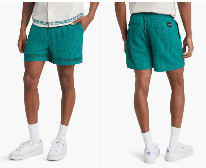 Translation missing: en.Native Youth Men's Relaxed-Fit Seersucker Shorts - Teal-30W