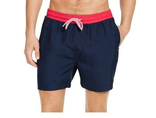 Translation missing: en.Inc Men's Liam Solid 5" Swim Trunks in Navy-Size 2XL