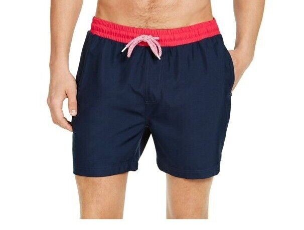 Translation missing: en.Inc Men's Liam Solid 5" Swim Trunks in Navy-Size 2XL