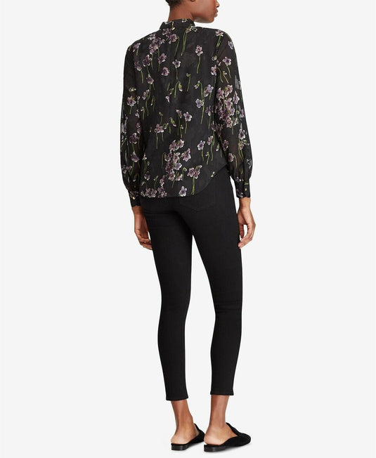 Translation missing: en.Lauren Ralph Lauren Ruffled Black Floral-Print Top Size 2 $135