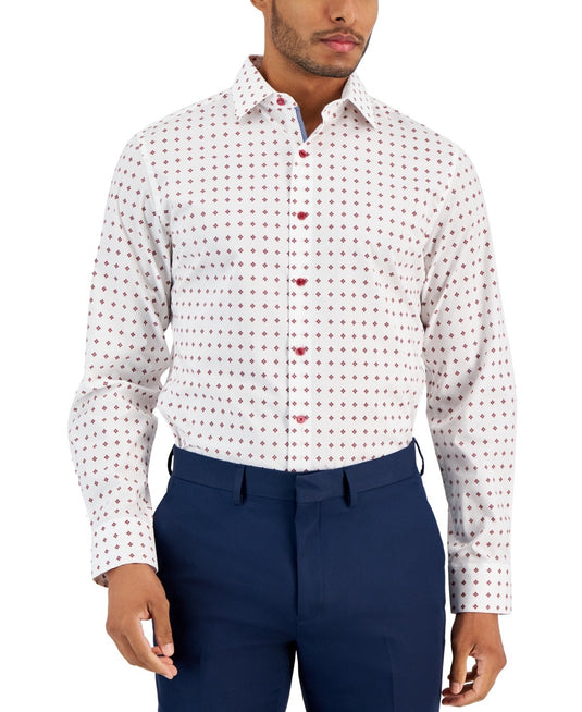 Translation missing: en.Bar III Dress Shirt Men's 14-14.5 32/33 White-Red Slim-Fit Geo Needlepoint