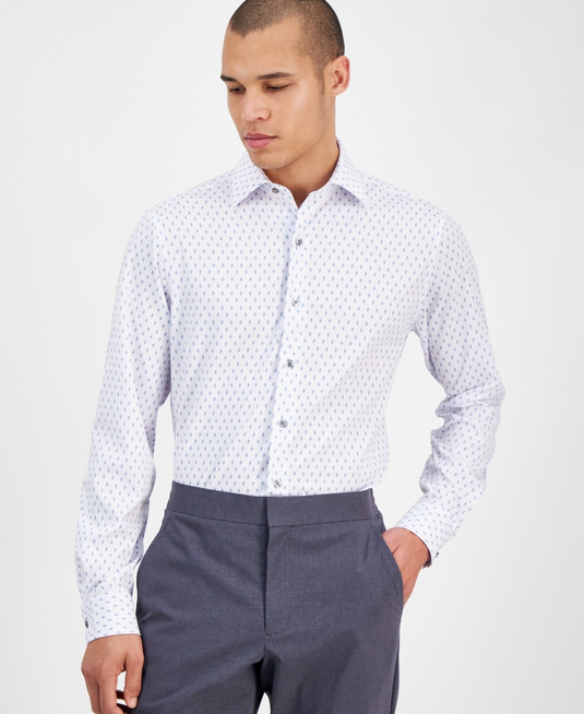 Translation missing: en.Alfani Mens Slim Fit  Dress Shirt Dash Diamond Print Shirt White Blue-15-15.5 34
