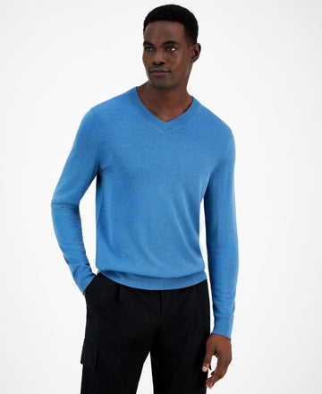 Translation missing: en.Alfani Men's V-Neck Extra Fine Merino Blend Sweater Moonlight Blue-Small
