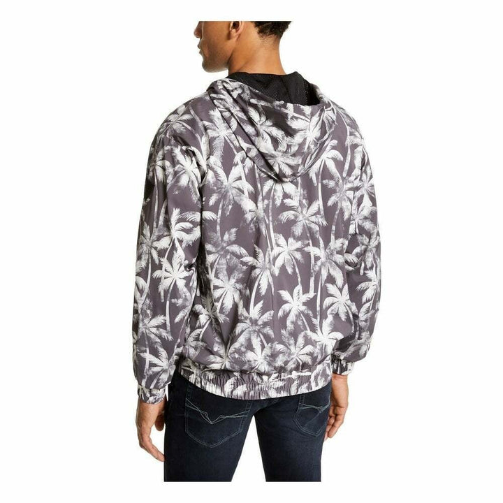 Translation missing: en.GUESS Men's Hooded Palm Tree Cool Weather Jacket Venice Palms Greyscale-Size 2XL