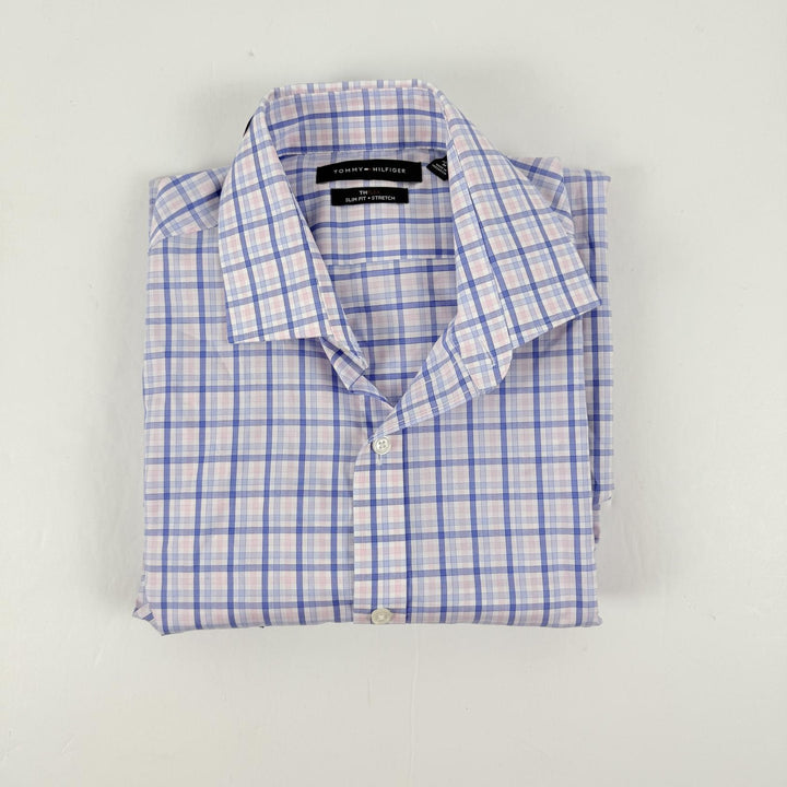 Translation missing: en.Tommy Hilfiger Dress Shirt Blue Multi 15.5 32/33 Mens FlexSlim Fit Stretch Twill