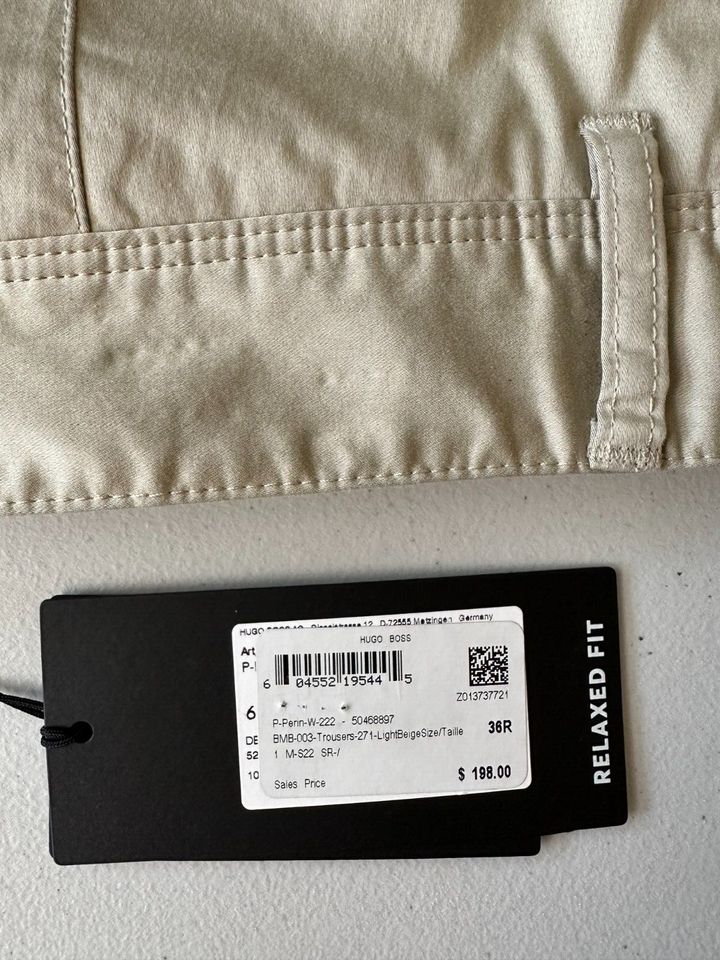 Translation missing: en.BOSS Men's Perin W-222 Relaxed Fit Solid Chino Pants in Lt Beige-36R Unhemmed