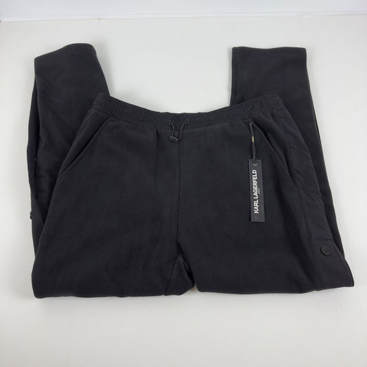 Translation missing: en.Karl Lagerfield Men's Fleece Button Detailed Track Pants, Black-Large