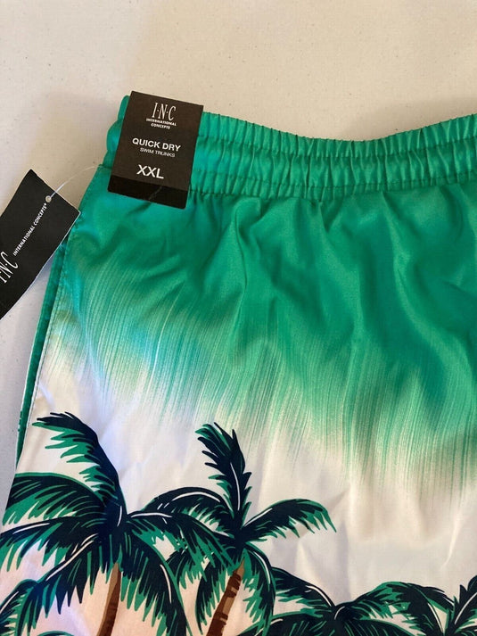 Translation missing: en.INC Men's Regular-Fit Quick-Dry Sunset Palm Tree-Print 5" Swim Trunks Green-2XL