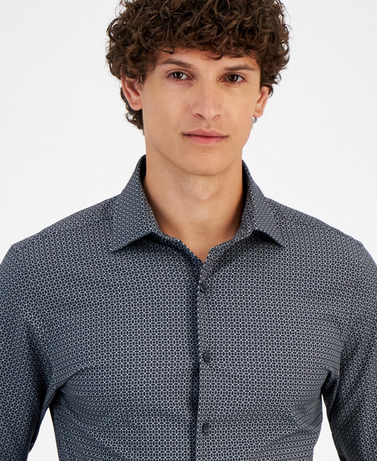 Translation missing: en.Alfani Men's Dress Shirt Charcoal Grey Slim-Fit 4-Way Stretch Medallion-17-17.5