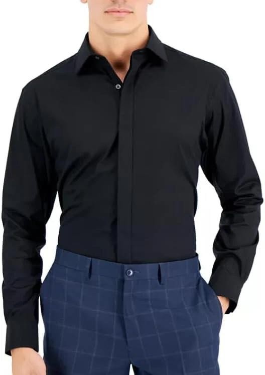 Translation missing: en.Alfani Slim fit Dress Shirt 16-16.5 32-33 Black Convertible-Cuff