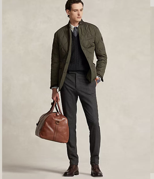 Translation missing: en.Polo Ralph Lauren Men's Suede Trimmed Quilted Jacket in Olive Green-2XL
