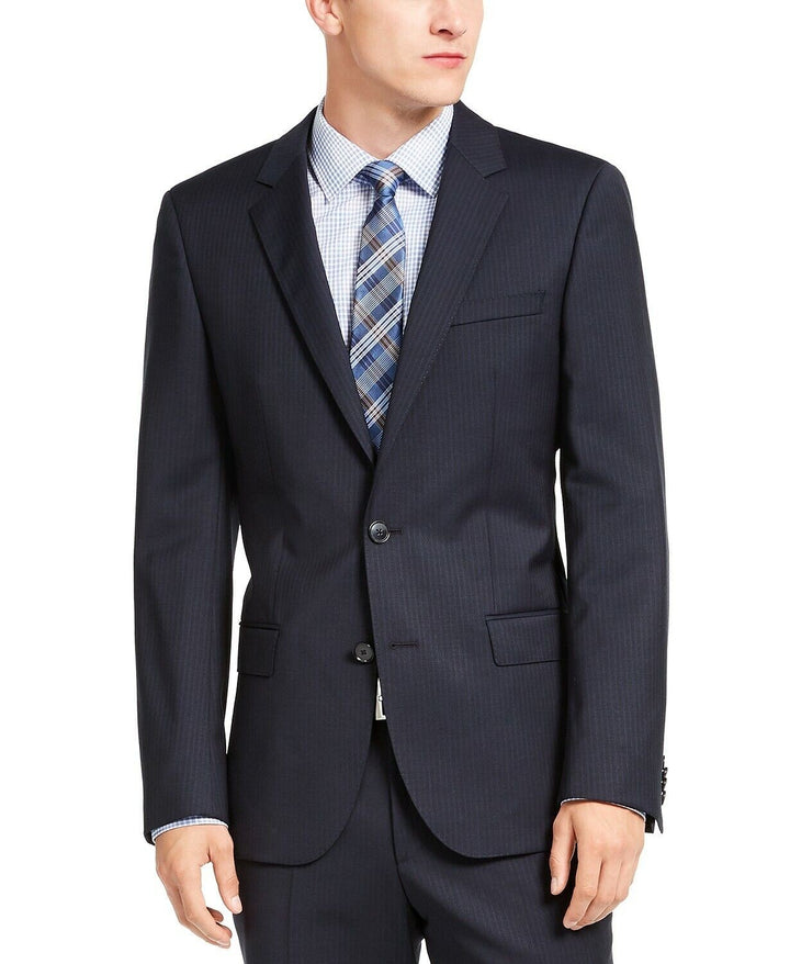 Translation missing: en.Hugo Boss Henry 182 Men's Slim-Fit Navy Blue Stripe Suit Jacket 38