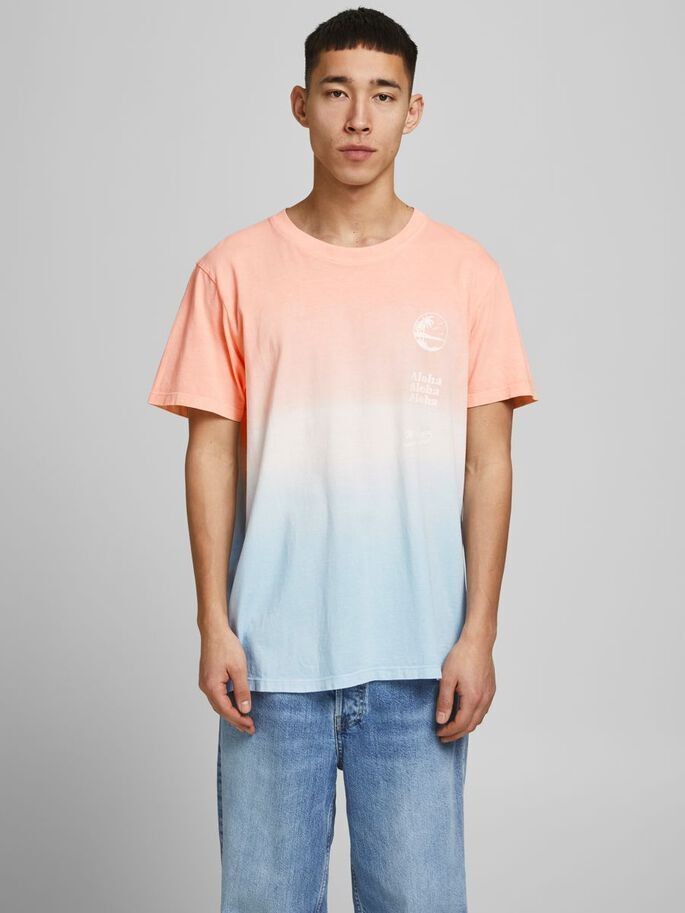 Translation missing: en.Jack &amp; Jones Men's Joralooha Oversized Fit Dip Dye Crewneck Tee Coral-Large
