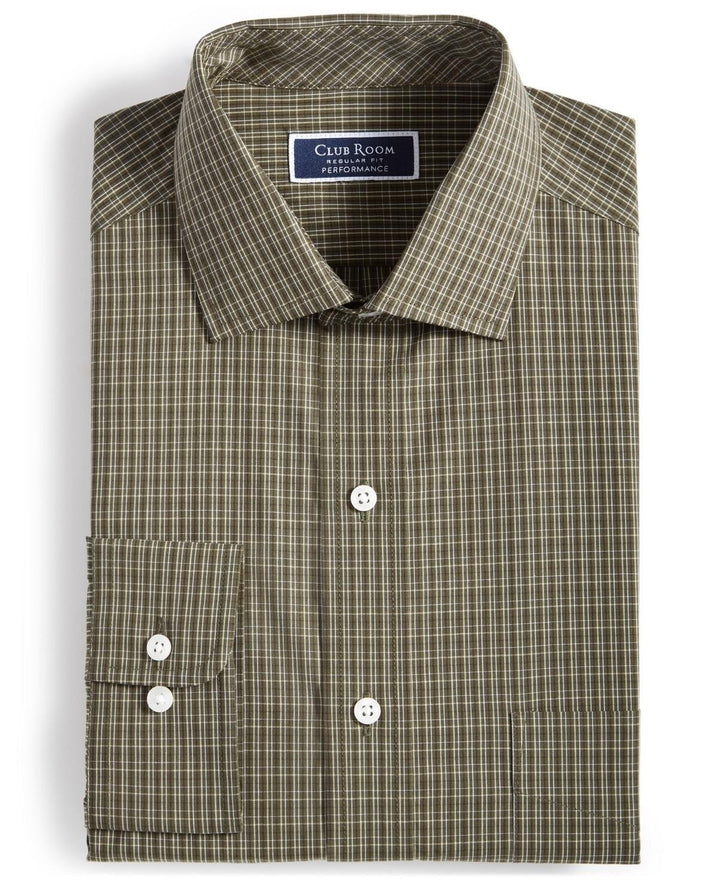 Translation missing: en.Club Room Men's Nano Check Performance Dress Shirt Olive/khaki-17.5 32/33