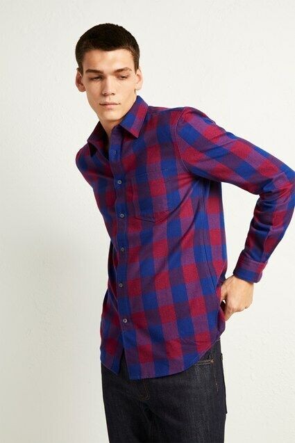 Translation missing: en.French Connection Kahama Flannel Check Shirt Plum/Blue-Size Small