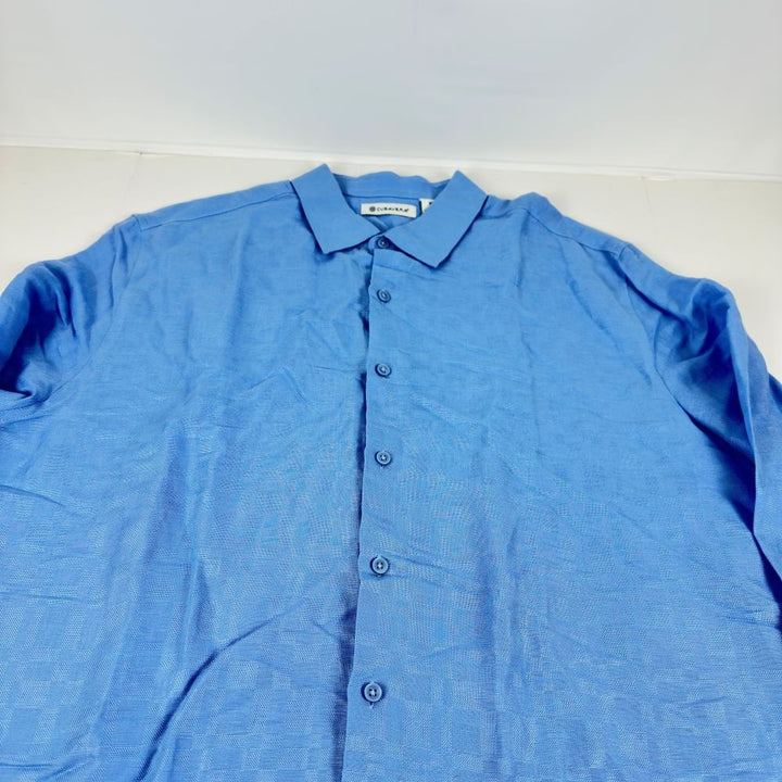 Translation missing: en.Cubavera Men's Long Sleeve Button Front Linen Blend Dobby Shirt Placid Blue-XL
