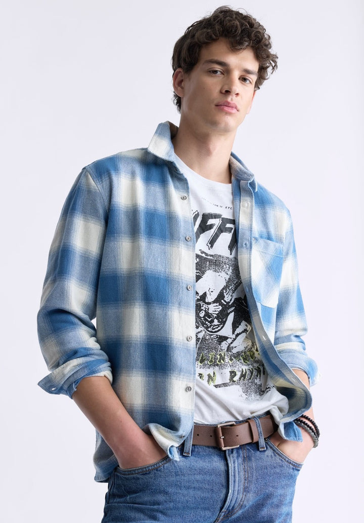 Translation missing: en.Buffalo David Men's Sinclair Plaid Flannel Button-Front Shirt Coronet Blue-Small