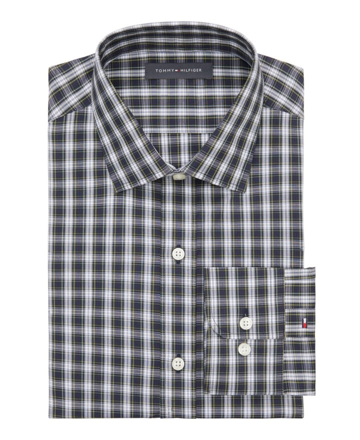 Translation missing: en.Tommy Hilfiger Dress Shirt Men's 18 34/35 Peacoat Plaid Slim Fit Stretch Twill