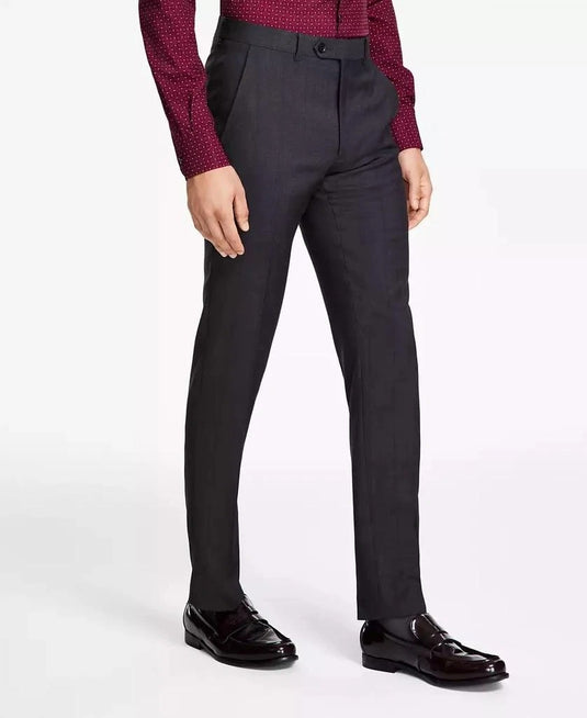 Translation missing: en.Alfani Men's Slim-Fit Windowpane Check Suit Pants in Grey Burgundy-30x32