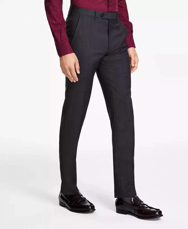 Translation missing: en.Alfani Men's Slim-Fit Windowpane Check Suit Pants in Grey Burgundy-30x32