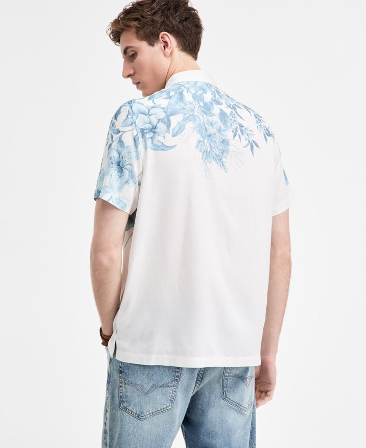 Translation missing: en.Guess Mens Short Sleeve Tropical Print Button-Front Camp Shirt-Squall Sea-Medium
