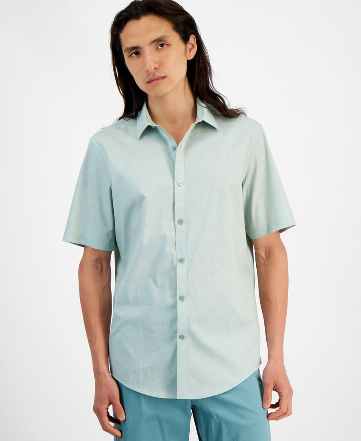 Translation missing: en.Alfani Men's Fern Regular-Fit Stretch Geometric Poplin Shirt Green-Small